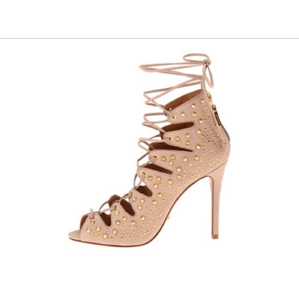 Schutz Size 8 Heels Strappy Gladiator Leather Cage Open Toe Ankle Strap Back Zip